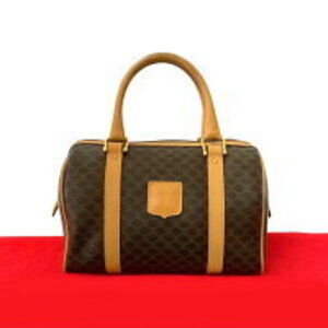 Celine Macadam Blason Triomphe logo leather handbag boston bag brown